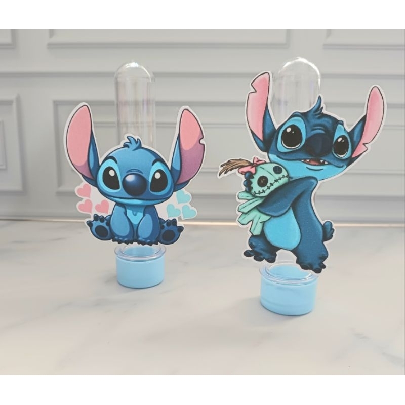 Tubetes com apliques Stitch/aniversário infantil.