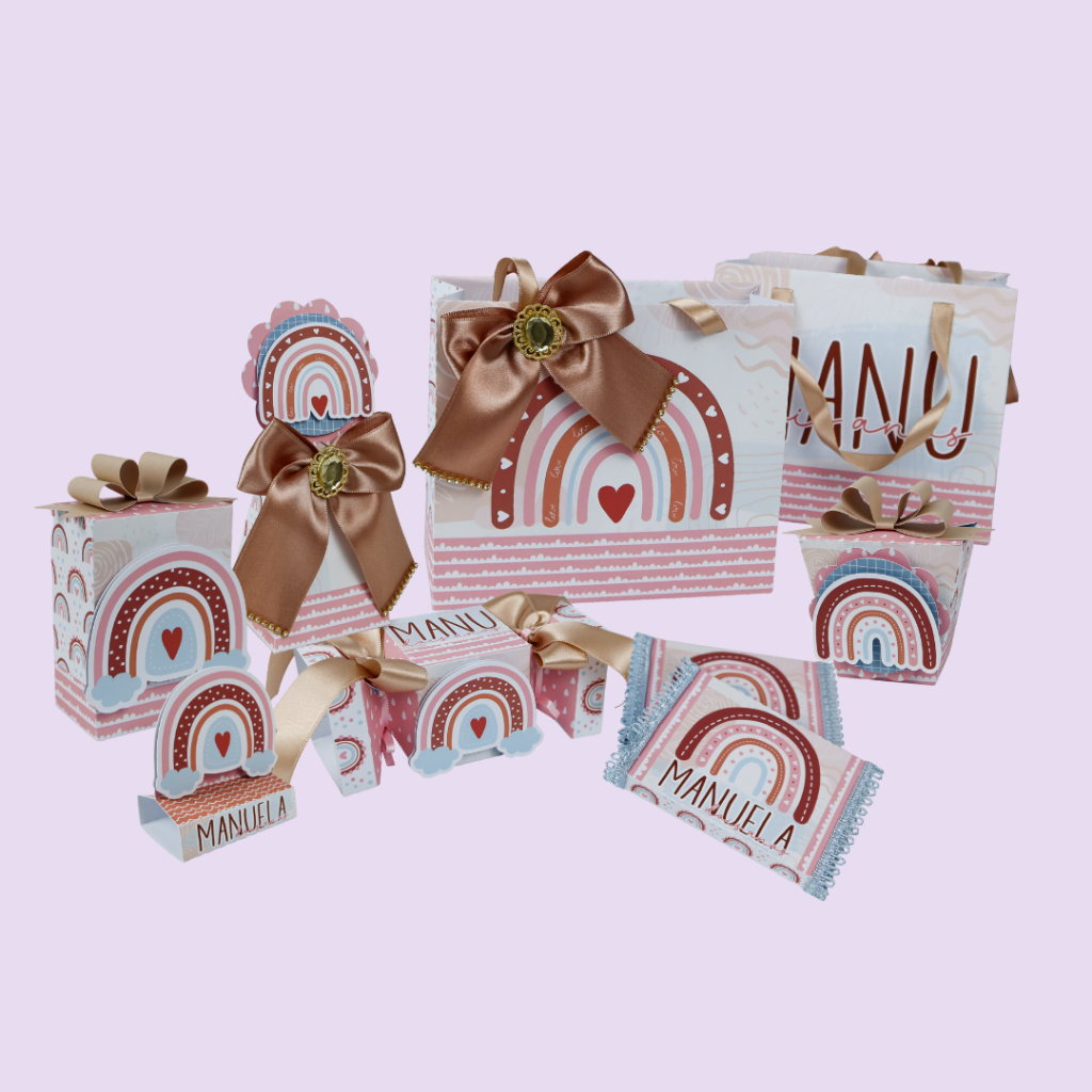 caixinhas lembrancinha kit 50 caixas personalizadas para festa tema arco iris boho aniversário infantil menina