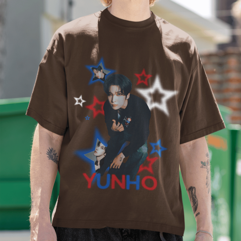 Camiseta Oversized Yunho Ateez Idol Kpop 100% Algodão Blusa Moda Vintage