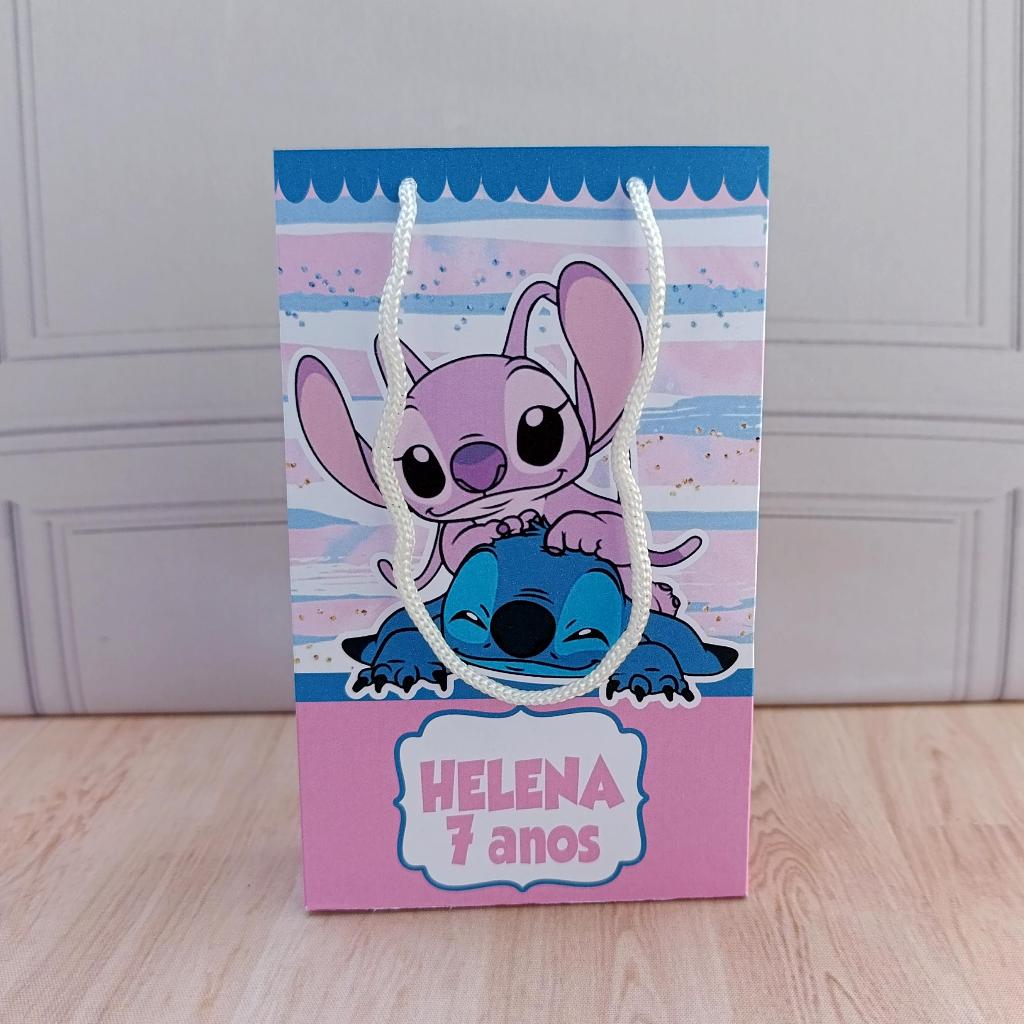 Sacolinha Lembrancinha personalizados Stitch e Angel com nome idade PEGUE E MONTE OU SEMI MONTADAS