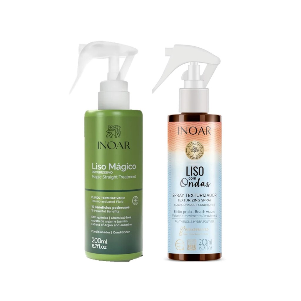 Inoar Kit Fluído e Leave-in Liso Mágico 200ml + Liso com Ondas 200ml em Oferta na Shopee