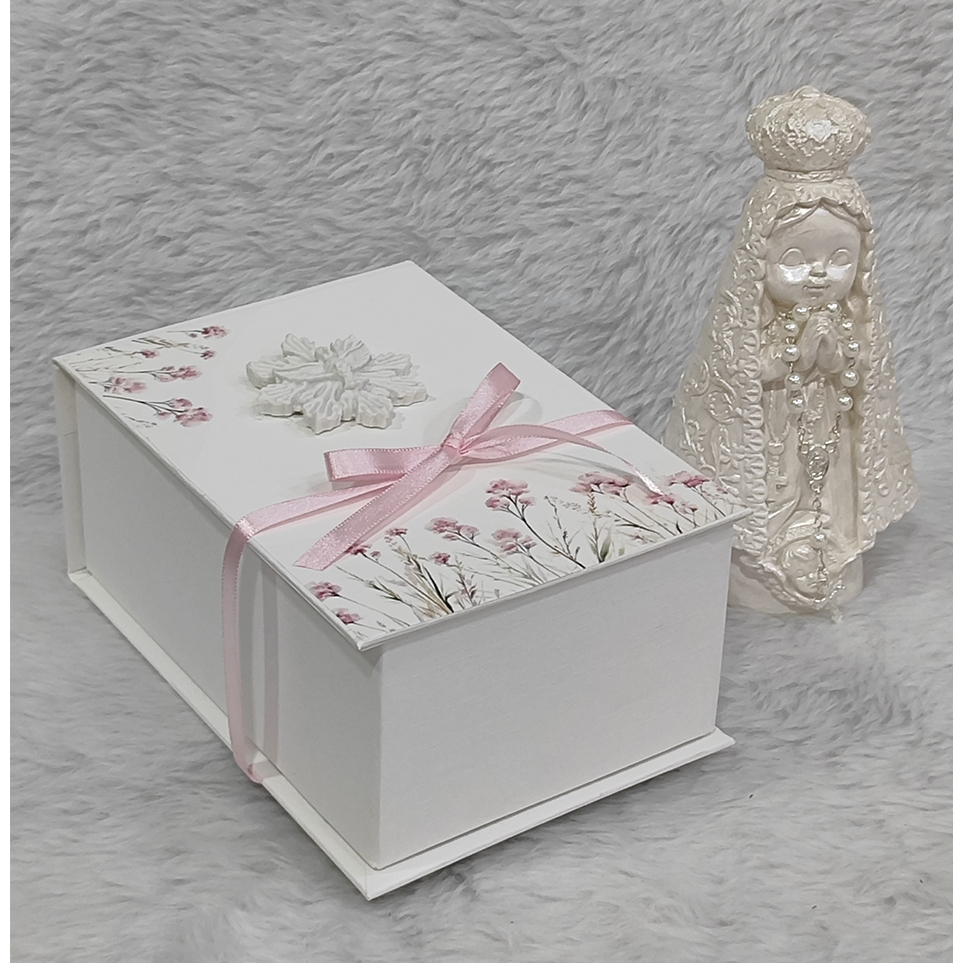 CONVITE  PADRINHOS DE CONSAGRAÇÃO PERSONALIZADO COM NOSSA SENHORA APARECIDA DE 14 CM COM MINI TERÇO