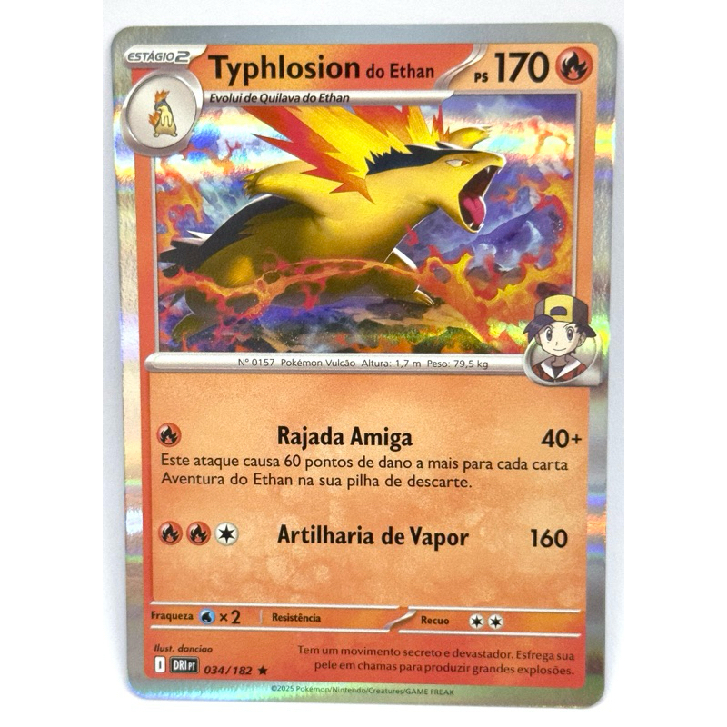 Carta 034/182 Pokémon TCG Original Copag Card Rare Foil Typhlosion do Ethan Brilhante Holográfica