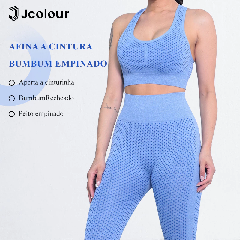 Jcolour Conjunto Esportivo Academia Feminina Top e Legging Cintura Alta Levanta Bumbum — imagem 1