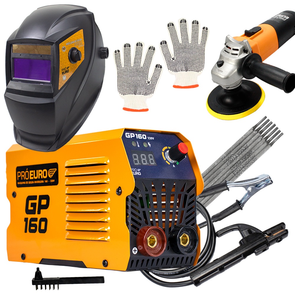 Kit Máquina de Solda Inversora 160A 220V + Esmerilhadeira 220V + Máscara com Escurecimento Automático + Acessórios em Oferta na Shopee