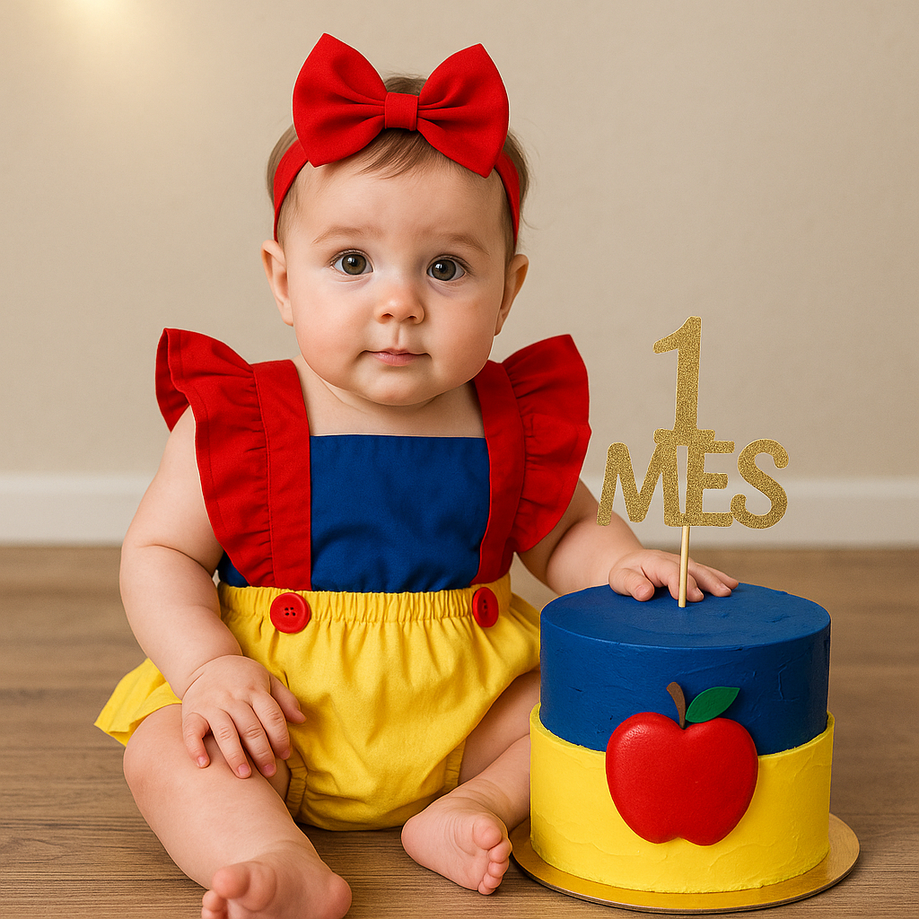 Body Jardineira Romper Branca de Neve Bebe Menina Mesversario