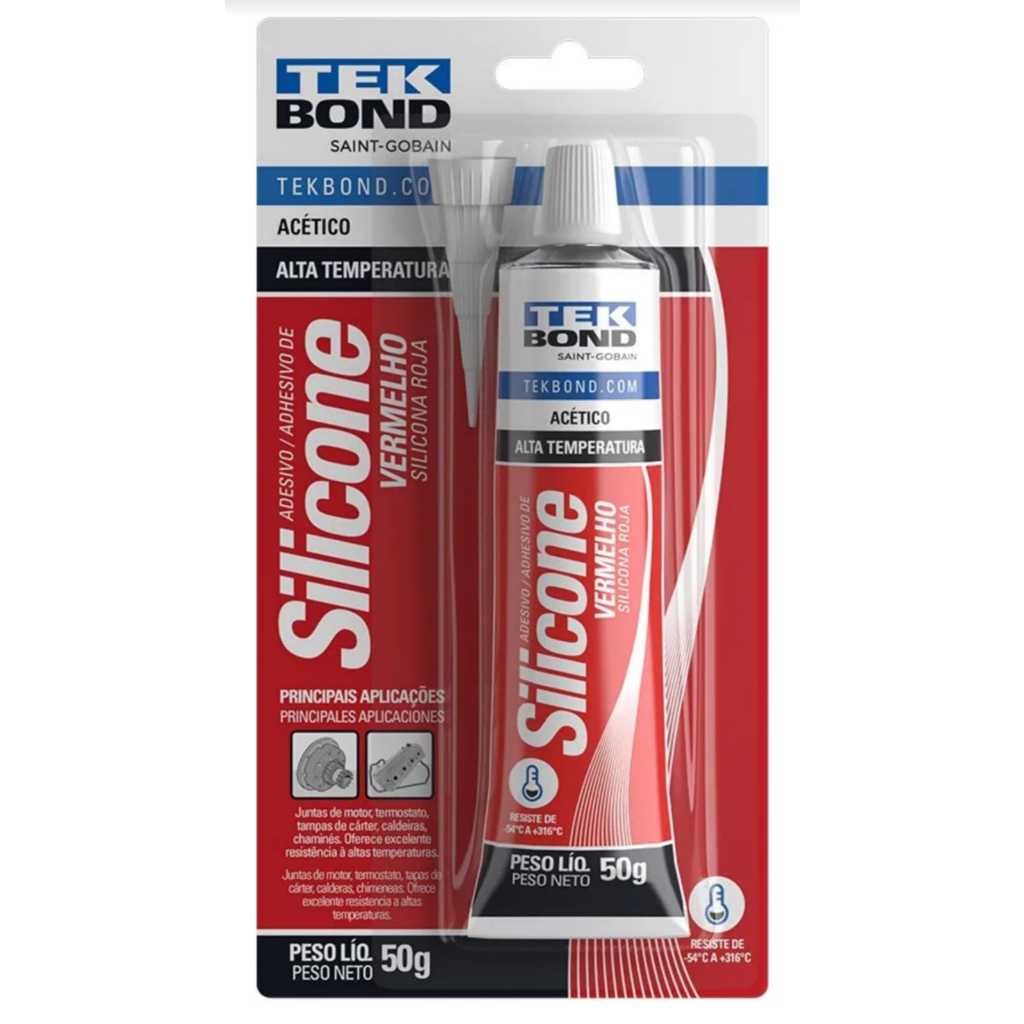 KIT 3 UNID SILICONE ALTA TEMPERATURA VERMELHO/PRETO/ CINZA 50 GR TEKBOND COD : 817