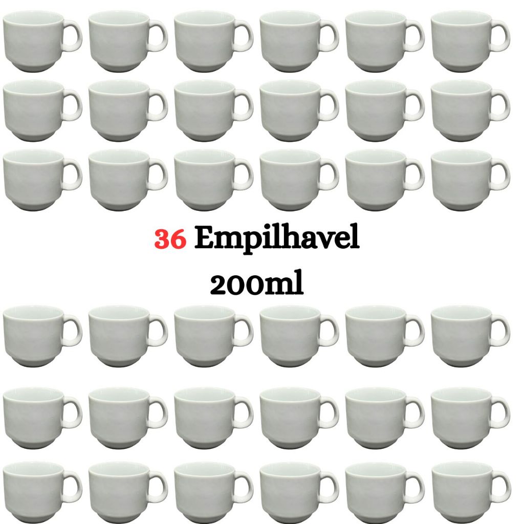 Jogo Caneca Empilhavel Hotel Xícara Porcelana Café Chá Branca