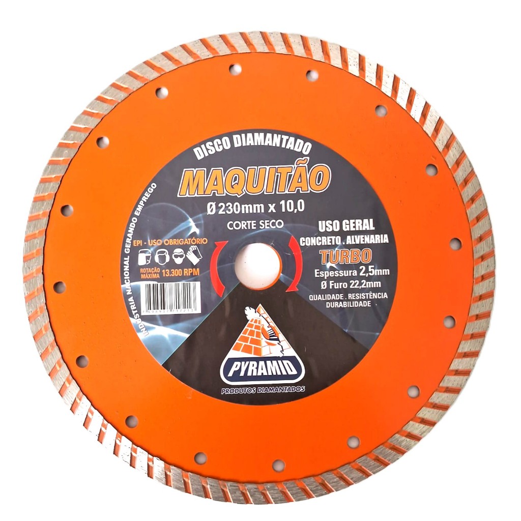 Disco Diamantado Turbo 230mmx10mm Furo 22,2mm 2,5mm Pyramid Maquitão