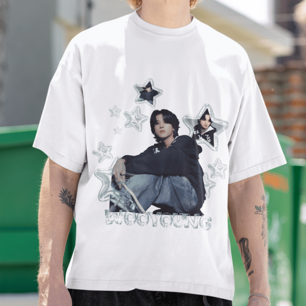 Camiseta Oversized Wooyoung Ateez Idol Kpop 100% Algodão Blusa Moda Vintage