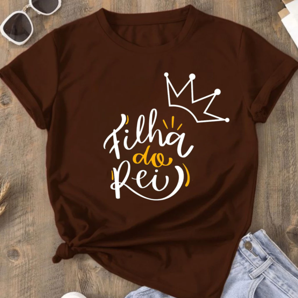 Camiseta Feminina T-shirt Cristã Estampa Filha Do Rei Com Variedades de Cores Estampada Em DTF Blusinha Moderna