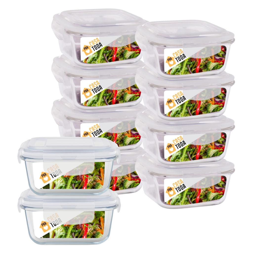 10 Pote 800ml Vidro Marmita Fitness Tampa 4 Trava Hermético