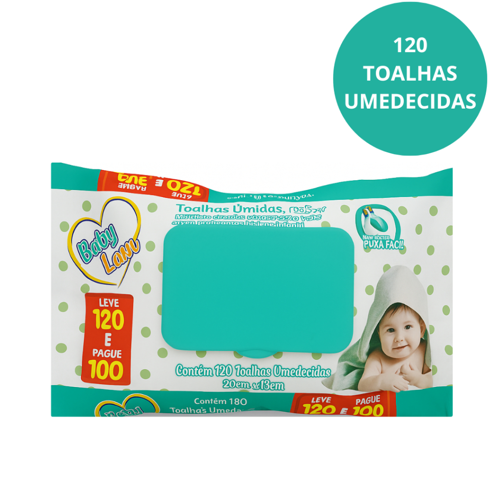 Toalhas Umedecidas Bebê/Infantil - Baby Lenn 120UN Sem Alcool Etílico
