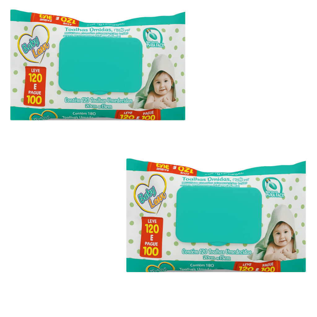 KIT 2 PCT Toalhas Umedecidas Bebe/Infantil - Baby Lenn 240UN (120 CADA PCT) Sem Alcool Etilico