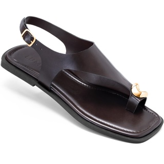 Sandália Rasteira Feminina Lumiss Confortável Enfeite Metalizado Fivela Marrom em Oferta na Shopee