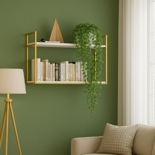 Prateleira Nicho Suspenso 60cm de Madeira Decorativo Estilo Industrial Para Parede Base de Ferro