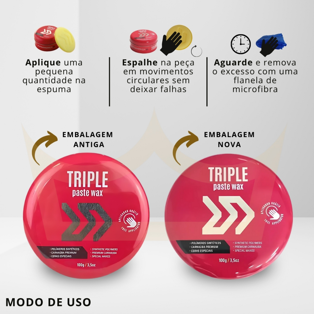 Detalhes do Cera De Carnaúba Triple Paste Wax 100gr Autoamérica brilho e proteção carro moto moveis