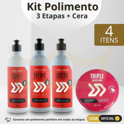 Kit Polimento Automotivo Autoamerica 4 Etapas Corte Refino Lustro + Cera Carnauba Triple Wax 300g