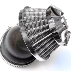 Filtro Ar Esportivo Prata Moto 45 Graus 36mm Até 49mm Com Adaptador Todos Anos