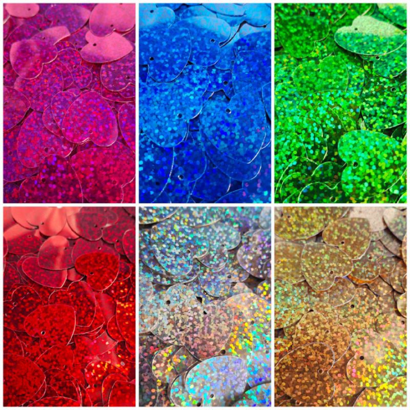 Paete Coração Holográfico 20mm - Escolha a Cor e a Quantidade Desejada em Oferta na Shopee