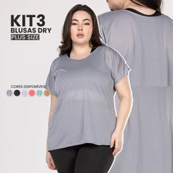 Kit 3 Blusas Plus Size Fitness Dry - Camisetas Academia, Musculação e Caminhada Confortáveis