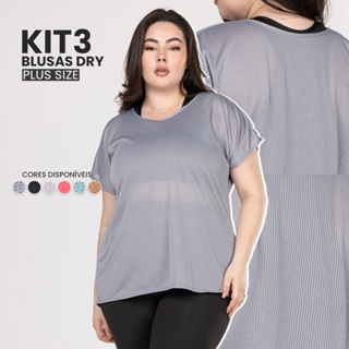 Kit 3 blusas plus size feminina academia camiseta dry musculação caminhada em Oferta na Shopee