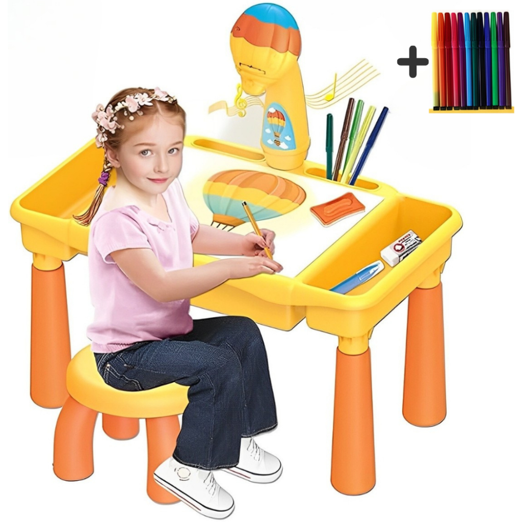 Mesa Mágica Projetora Balão Amarelo + Acessórios Infantil Desenhar Pintar - Castela em Oferta na Shopee