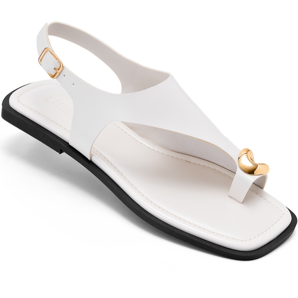 Sandália Rasteira Feminina Lumiss Confortável Enfeite Metalizado Fivela Off White em Oferta na Shopee