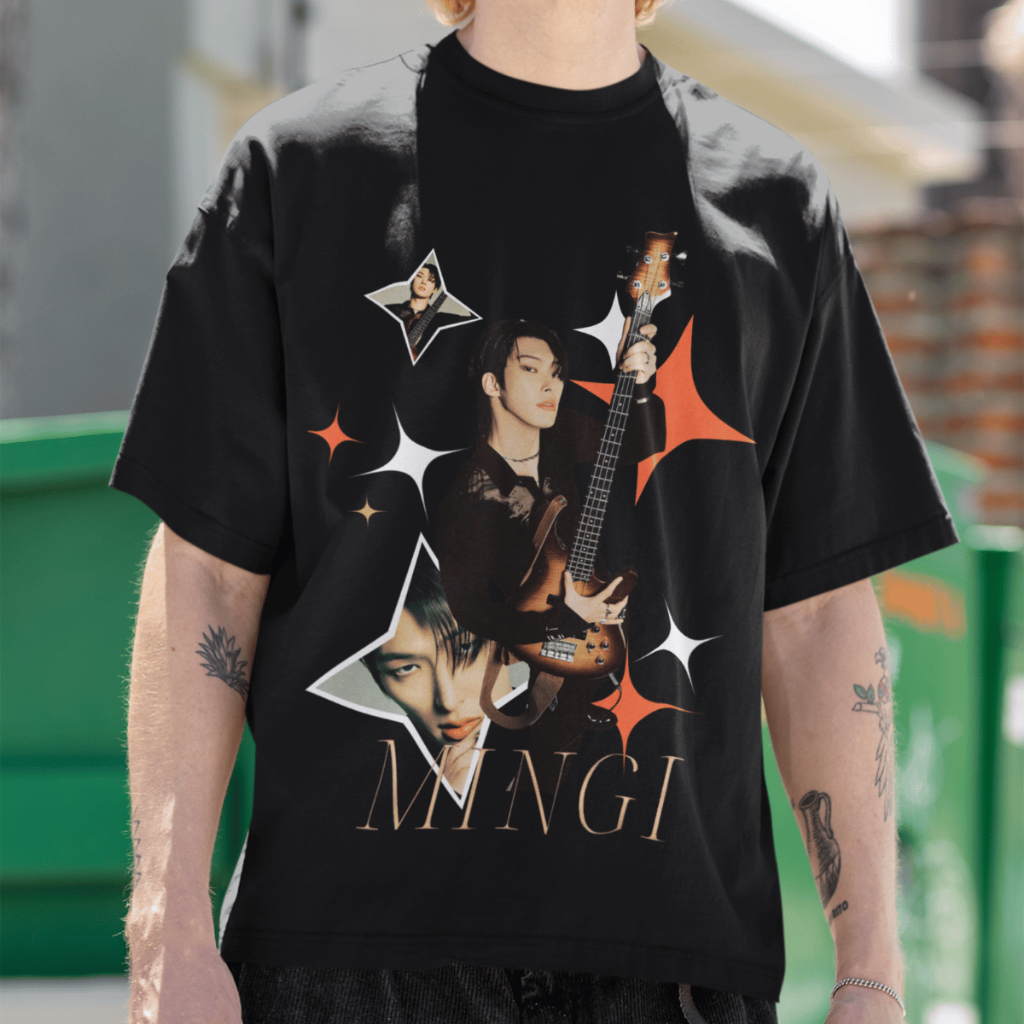 Camiseta Oversized Mingi Ateez Idol Kpop 100% Algodão Blusa Moda Vintage
