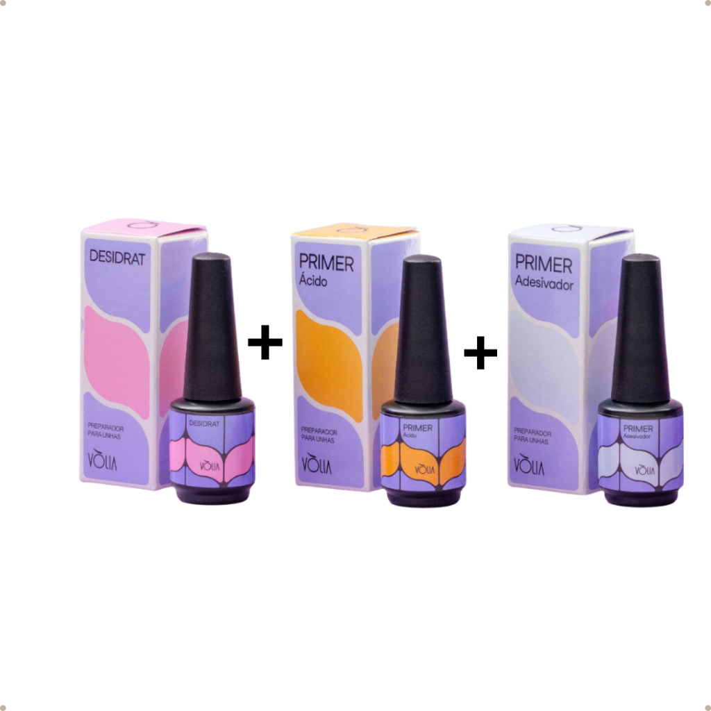 Kit Preparadores De Unha Vòlia - Primer Adesivador + Ácido + Desidratador Original em Oferta na Shopee