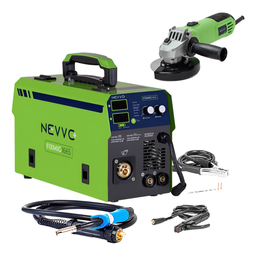 Máquina De Solda Fixmig1665 Bivolt 160a MIG MMA TIG + Esmerilhadeira Angular ESN500 220V 500W NEVVO