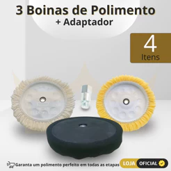 3 Boinas de lã e espuma para polimento 7 Polegadas rosca f u corte macia lustro Adaptador Politriz oficina funilaria