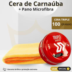 Cera De Carnaúba Triple Paste Wax 100gr Autoamérica + Pano microfibra profissional 40x60