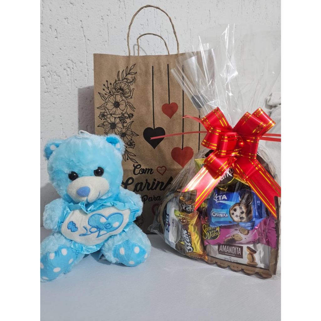 Cesta Coração com ursinho/ Kit sacola com presente/ namorados, aniversário, Páscoa,Natal,Pais em Oferta na Shopee