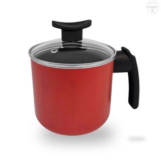 Caneco Fervedor 12 cm Antiaderente Teflon com Tampa de Vidro Cor Vermelho e Grafite