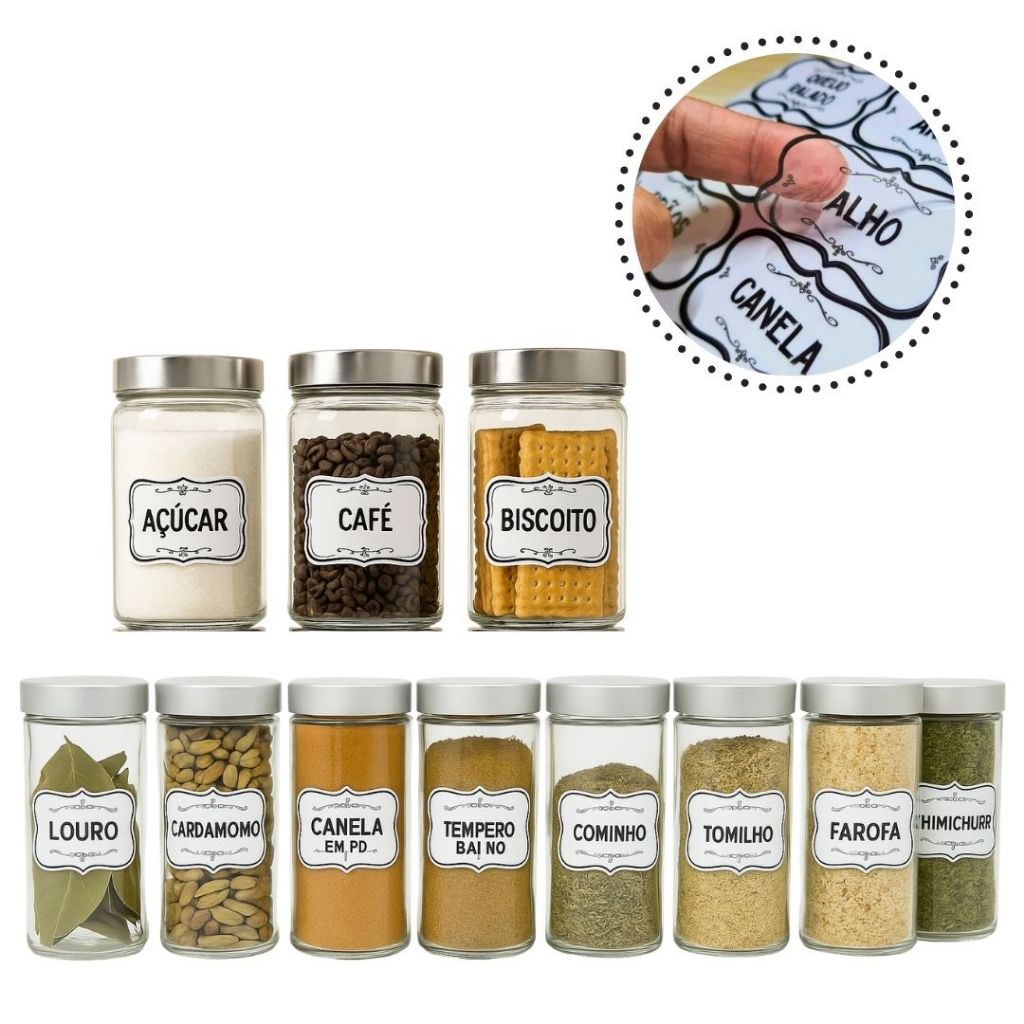 50 ETIQUETAS VINIL ADESIVOS ORGANIZADORES TEMPEROS em Oferta na Shopee