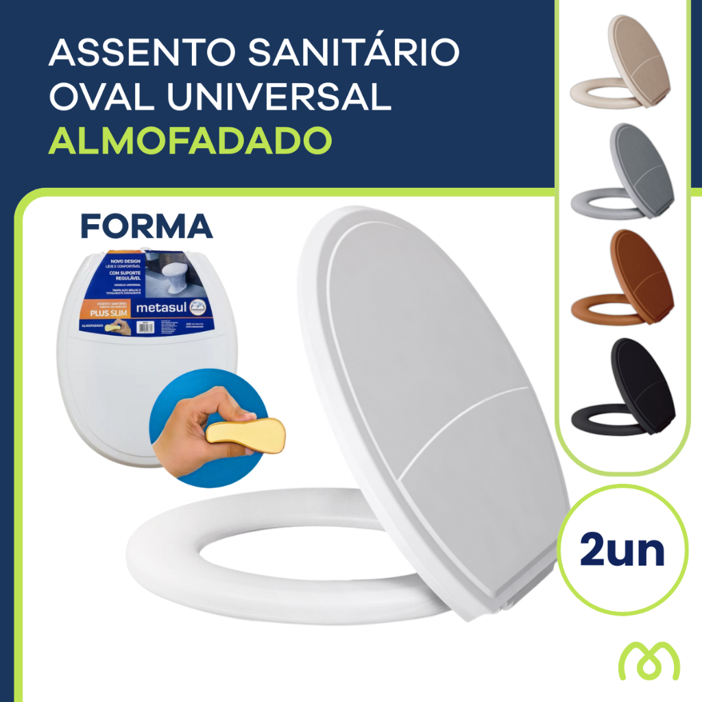 Kit 2 Assento Sanitário Tampa de Vaso Tabua Oval Almofadada Universal Redondo Izy Deca Celite Logasa