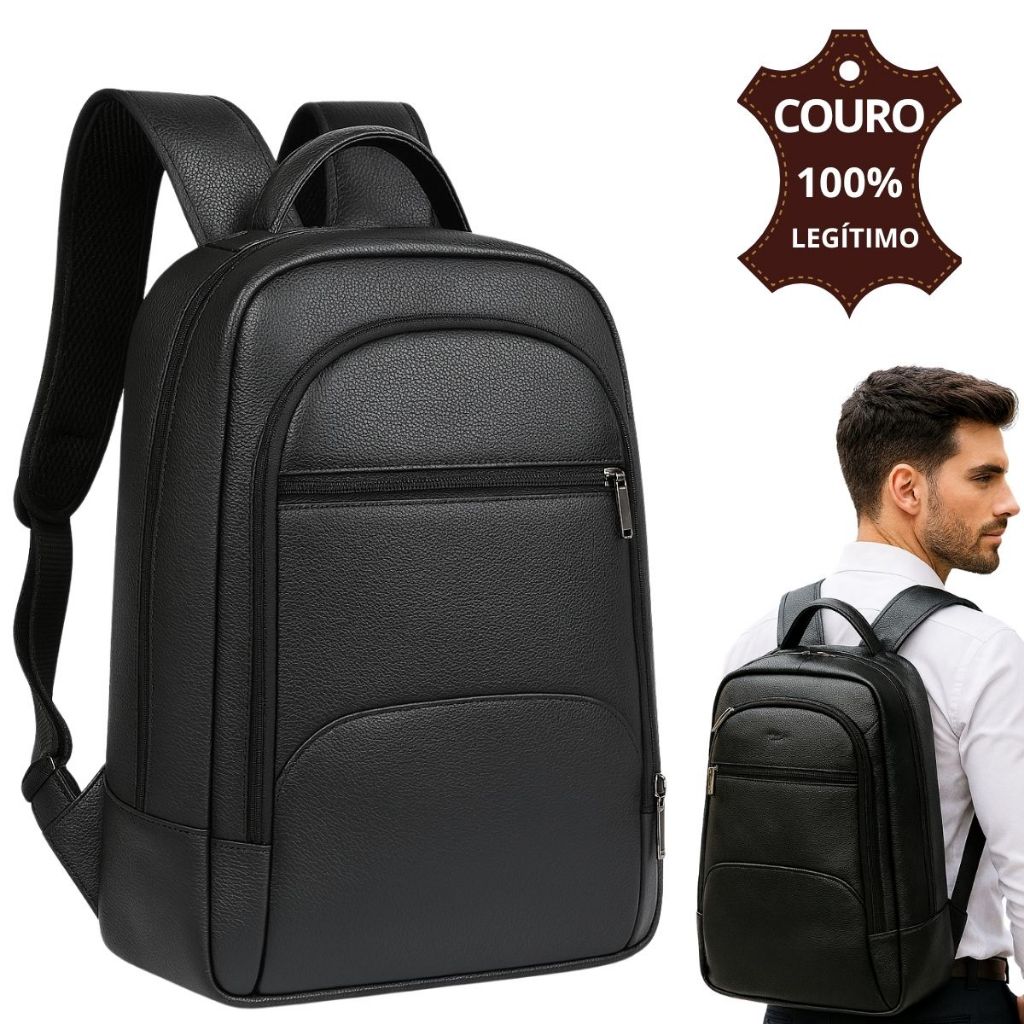 Mochila Couro Legítimo Masculina Notebook Executiva Slim Luxo Premium Compacta Elegante Monolo