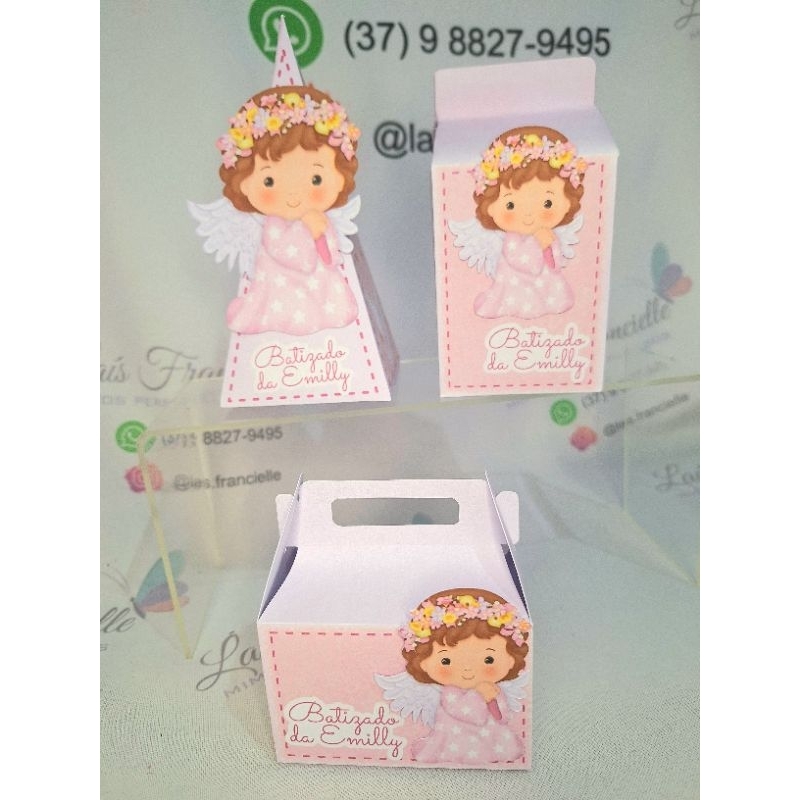 Kit festa caixinhas Batizado anjinha personalizadas com nome e idade lembrancinhas pegue e monte