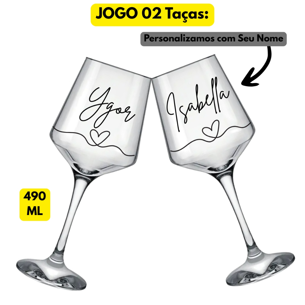 Jogo Kit 02 Taças Casal Vinho Vidro Brunello 490ML Namorados Personalizado Presente Chique Elegante em Oferta na Shopee