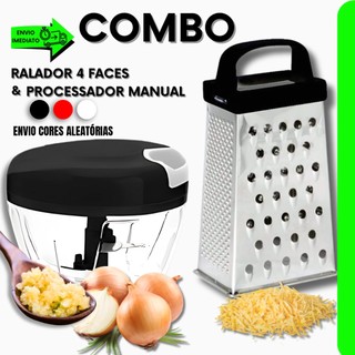 Conjunto C/ Processador Manual 3 Lâminas + Ralador Aço Inox 4 Faces  Toque do Chefe P/ Restaurante Cozinha e Bar