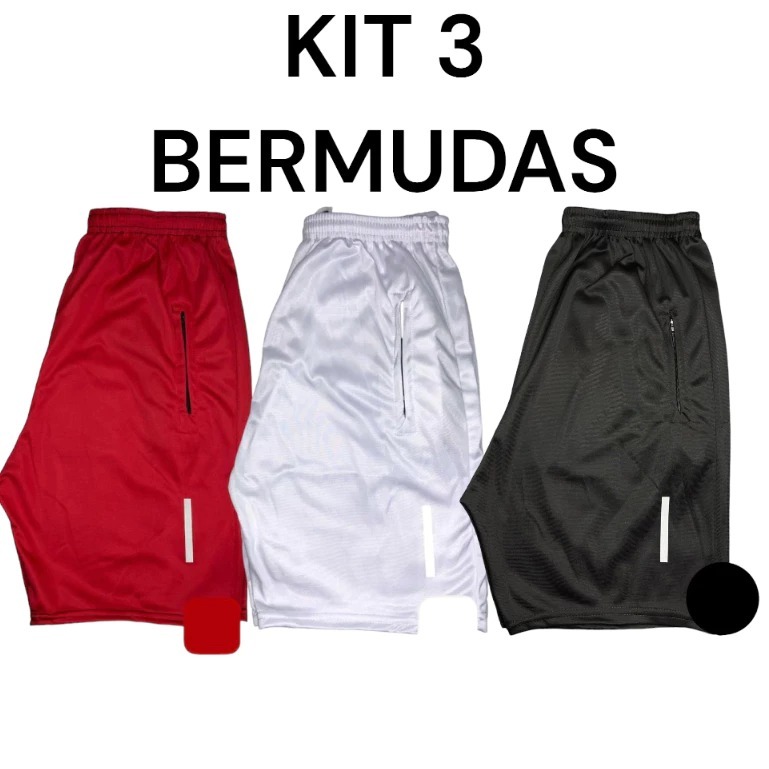Kit 3 Bermudas Masculina Esportiva Short Masculino Para Corrida e Academia
