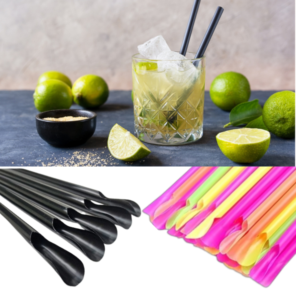 Canudo Com Colher Mexedor Drinks e Bebidas Neon Plástico (400 unidades )