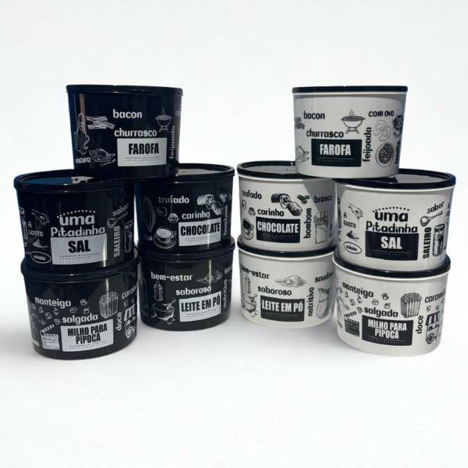 Kit Potes Mantimentos 5 Peças Plástico Decorado Premium Porta Mantimentos para Cozinha Organização e Armazenamento