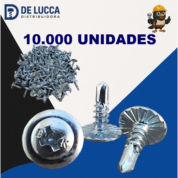 10.000 Parafuso AutoBrocante Flangeado Philips Serrilha 4,2x13 mm (8x1/2) Calha Chapa Madeira Forros PVC Drywall