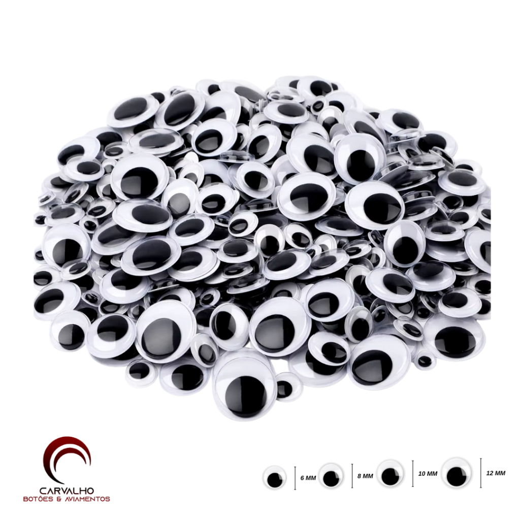 Olho Móvel  Para Artesanato 6 8 10 12 mm Com 100 Unidades para Biscuit, EVA, Feltro e Decoração