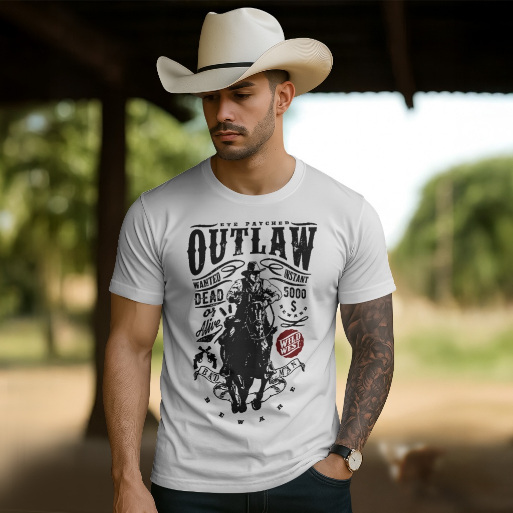 Camiseta Country Outlaw Cowboy Estilo Agro Velho Oeste Camisa Masculina Algodão Moda Sertanejo