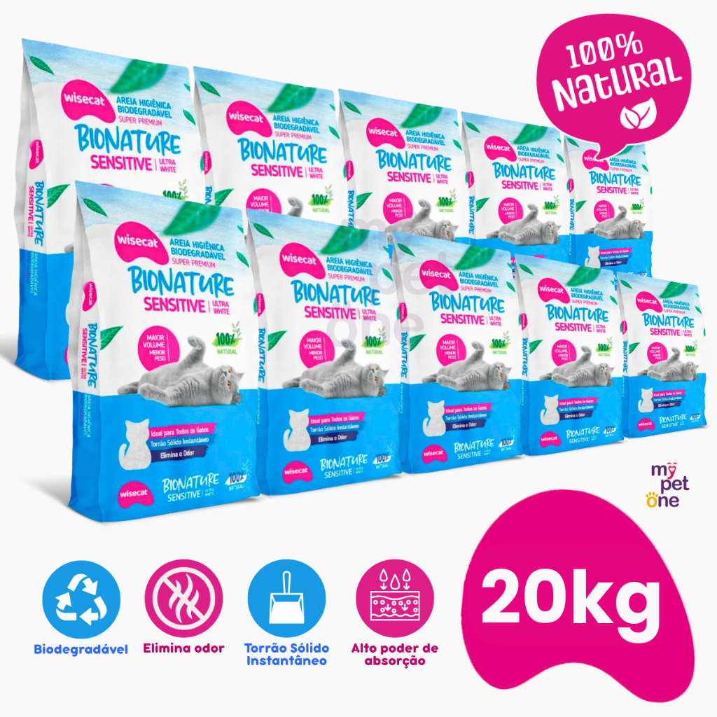Kit 10 Areia Bionature Sensitive Fina Azul - 2Kg