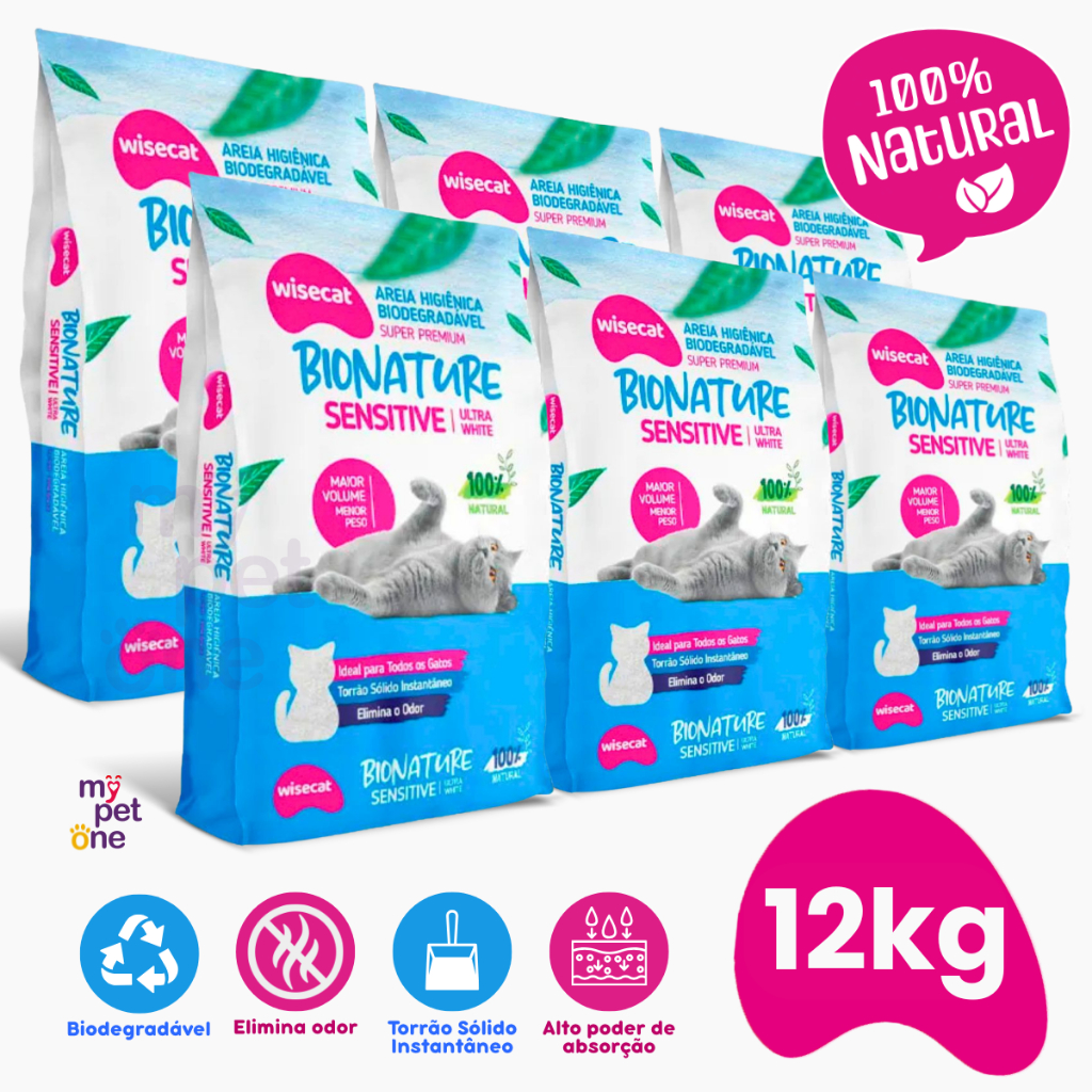 Kit 6 Areia Bionature Sensitive Fina Azul - 2Kg
