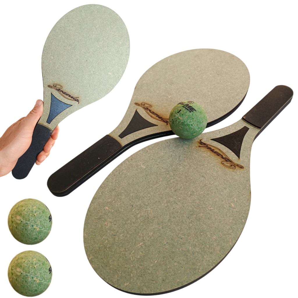 Kit 2 Raquete Em Mdf Frescobol Com Bolinha Diversão Praia